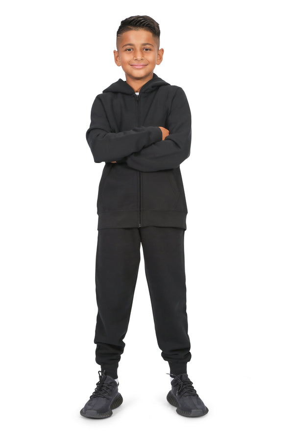 EVERYDAY KIDS Boys Black Zip-Up Hoodie  – Soft Fleece Jacket with Hood – All-Season Kids Sweatshirt for School, Play, or Layering