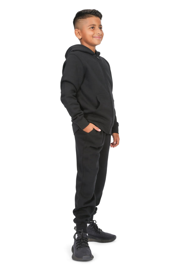 EVERYDAY KIDS Boys Black Zip-Up Hoodie  – Soft Fleece Jacket with Hood – All-Season Kids Sweatshirt for School, Play, or Layering