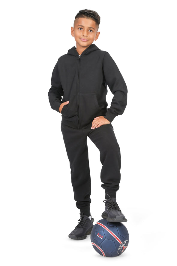 EVERYDAY KIDS Boys Black Zip-Up Hoodie  – Soft Fleece Jacket with Hood – All-Season Kids Sweatshirt for School, Play, or Layering