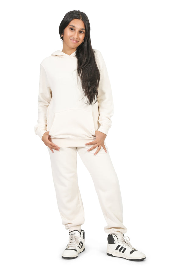 EVERYDAY KIDS All-Season Off-White Pullover Hoodie – Warm Fleece Sweatshirt with Hood – Ideal for School, Outdoor Play, or Travel – Girls Hoodie