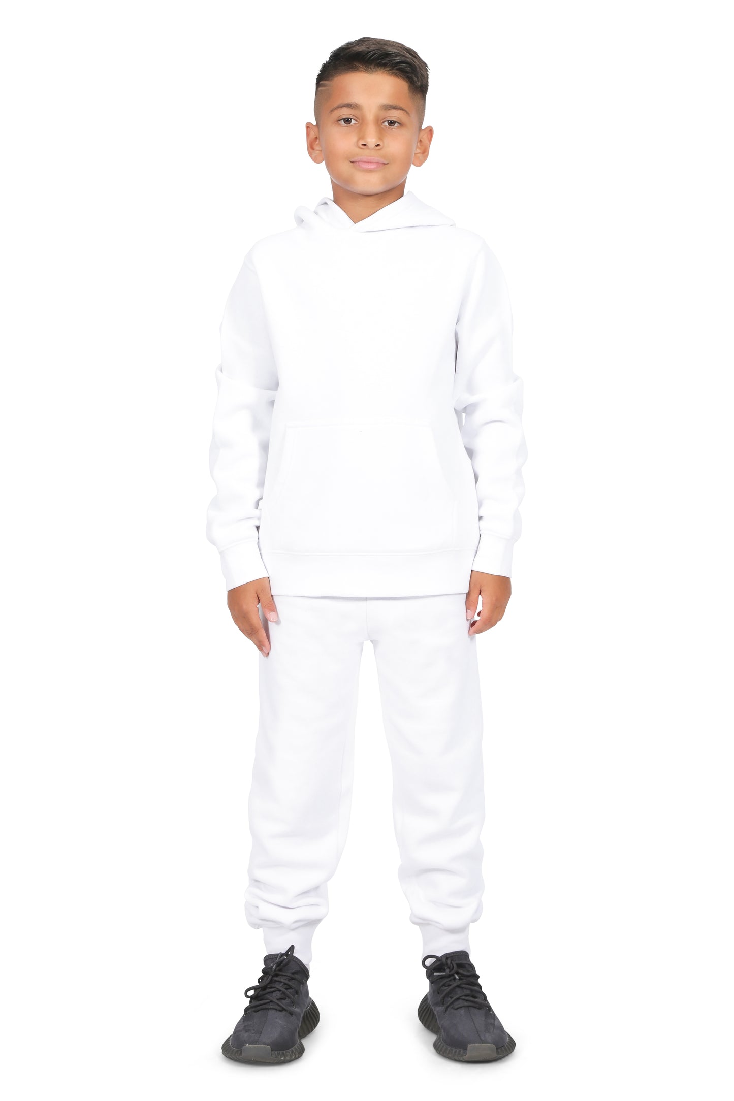 Boys White Cotton Fleece Sweatpant Joggers with Pockets