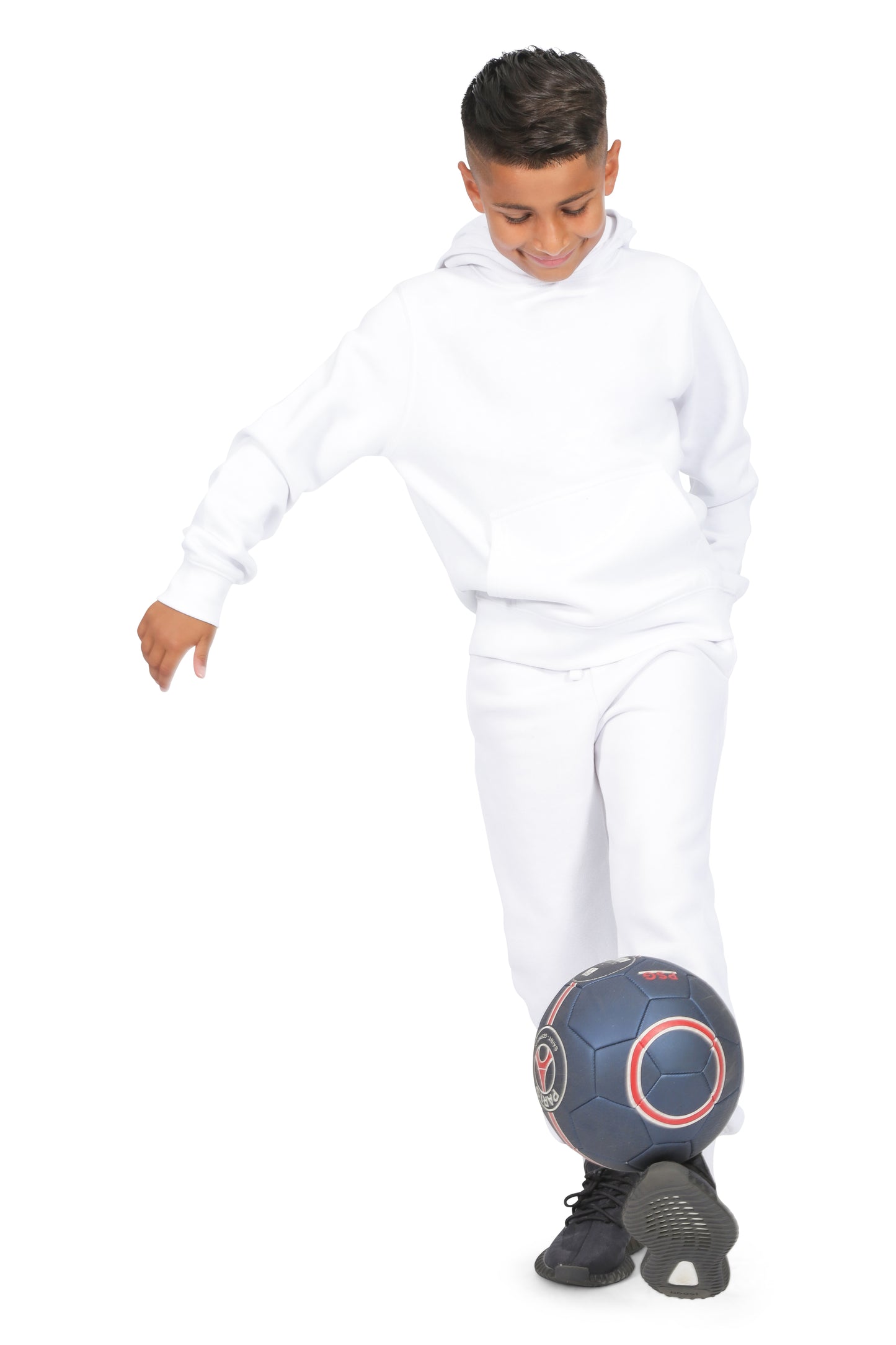 Boys White Cotton Fleece Sweatpant Joggers with Pockets