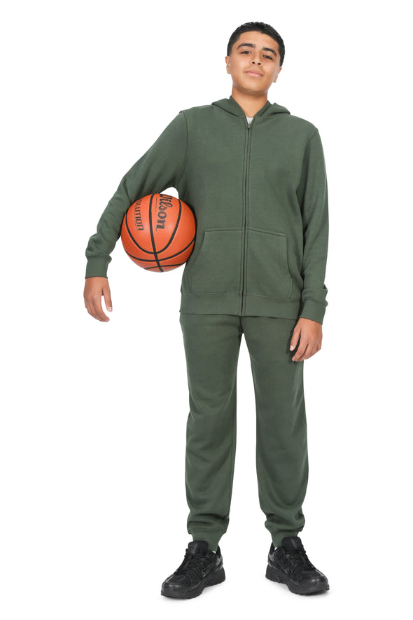 EVERYDAY KIDS Boys Green Zip-Up Hoodie – Soft Fleece Jacket with Hood – All-Season Kids Sweatshirt for School, Play, or Layering