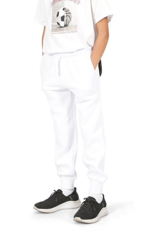 Girls’ White Cotton Fleece Sweatpants