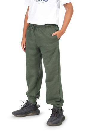 Boys Green Cotton Fleece Sweatpants Joggers with Pockets