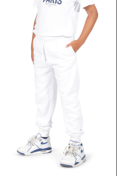 Boys White Cotton Fleece Sweatpant Joggers with Pockets