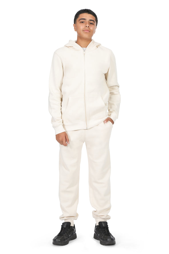 EVERYDAY KIDS Boys Off-White Zip-Up Hoodie – Soft Fleece Jacket with Hood – All-Season Kids Sweatshirt for School, Play, or Layering
