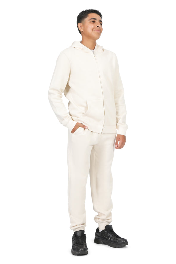 EVERYDAY KIDS Boys Off-White Zip-Up Hoodie – Soft Fleece Jacket with Hood – All-Season Kids Sweatshirt for School, Play, or Layering