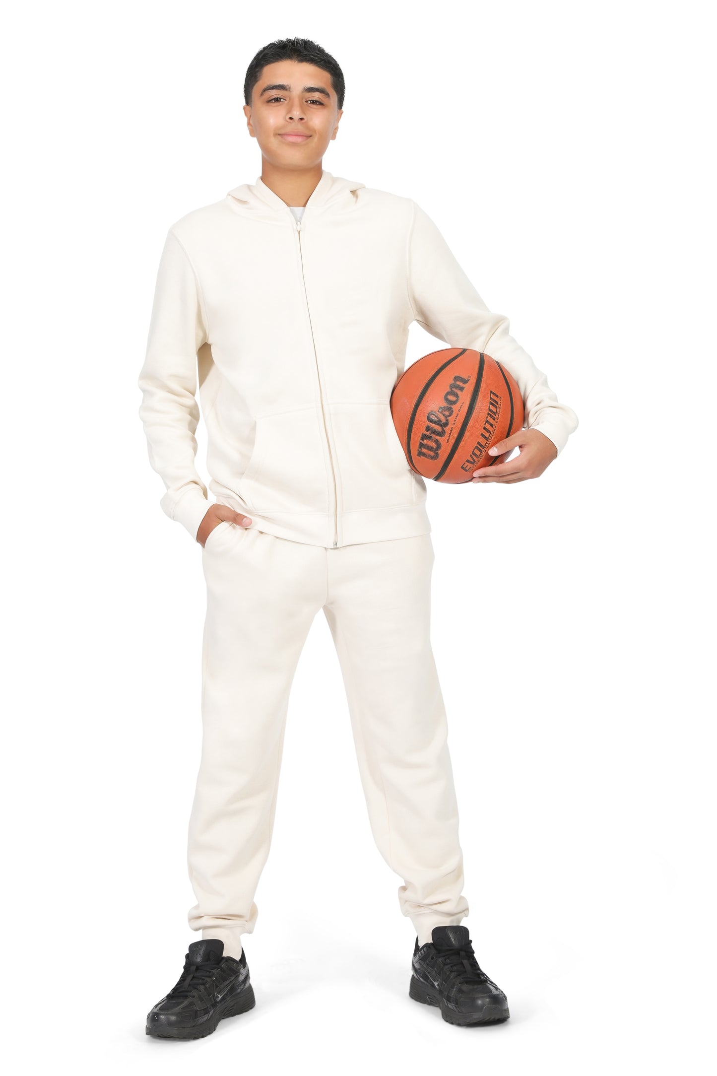 EVERYDAY KIDS Boys Off-White Zip-Up Hoodie – Soft Fleece Jacket with Hood – All-Season Kids Sweatshirt for School, Play, or Layering