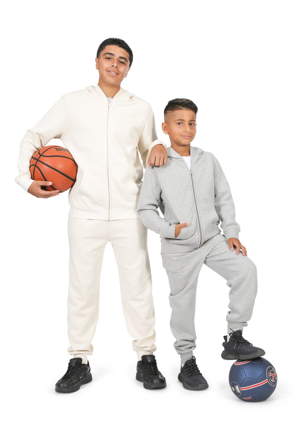 EVERYDAY KIDS Boys Off-White Zip-Up Hoodie – Soft Fleece Jacket with Hood – All-Season Kids Sweatshirt for School, Play, or Layering