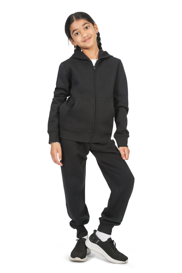 EVERYDAY KIDS Girls Black Zip-Up Hoodie  – Soft Fleece Jacket with Hood – All-Season Kids Sweatshirt for School, Play, or Layering