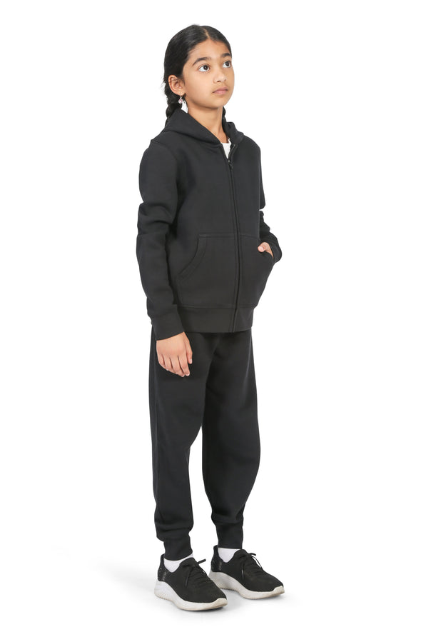 EVERYDAY KIDS Girls Black Zip-Up Hoodie  – Soft Fleece Jacket with Hood – All-Season Kids Sweatshirt for School, Play, or Layering