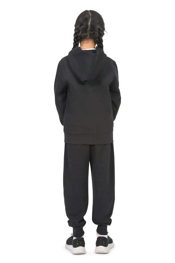 EVERYDAY KIDS Girls Black Zip-Up Hoodie  – Soft Fleece Jacket with Hood – All-Season Kids Sweatshirt for School, Play, or Layering