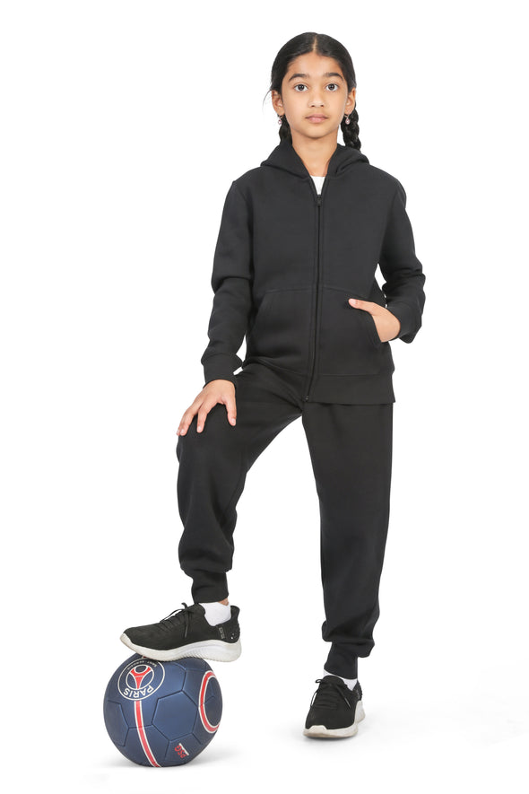 EVERYDAY KIDS Girls Black Zip-Up Hoodie  – Soft Fleece Jacket with Hood – All-Season Kids Sweatshirt for School, Play, or Layering