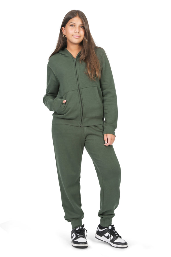 EVERYDAY KIDS Girls Green Zip-Up Hoodie – Soft Fleece Jacket with Hood – All-Season Kids Sweatshirt for School, Play, or Layering
