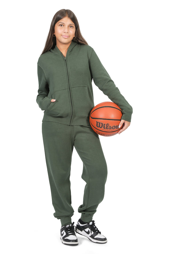 EVERYDAY KIDS Girls Green Zip-Up Hoodie – Soft Fleece Jacket with Hood – All-Season Kids Sweatshirt for School, Play, or Layering