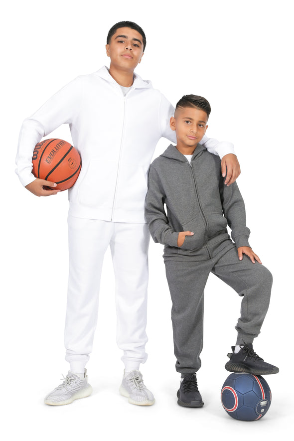 EVERYDAY KIDS Boys White Zip-Up Hoodie – Soft Fleece Jacket with Hood – All-Season Kids Sweatshirt for School, Play, or Layering
