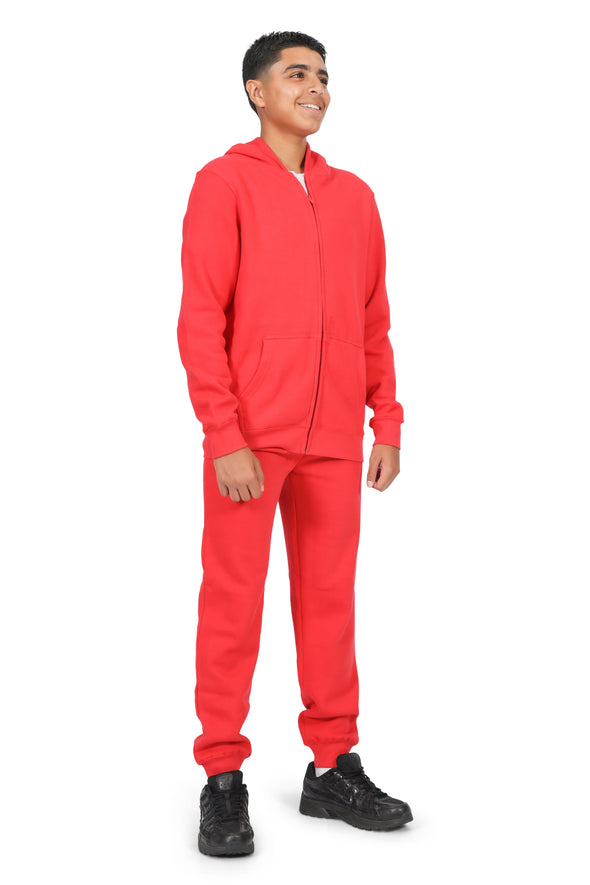 EVERYDAY KIDS Boys Red Zip-Up Hoodie – Soft Fleece Jacket with Hood – All-Season Kids Sweatshirt for School, Play, or Layering