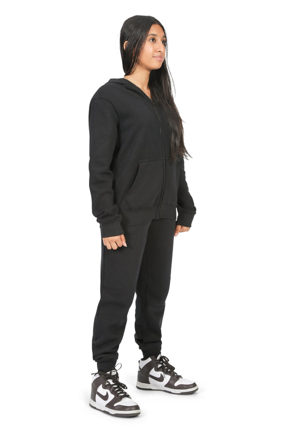 EVERYDAY KIDS Girls Black Zip-Up Hoodie  – Soft Fleece Jacket with Hood – All-Season Kids Sweatshirt for School, Play, or Layering