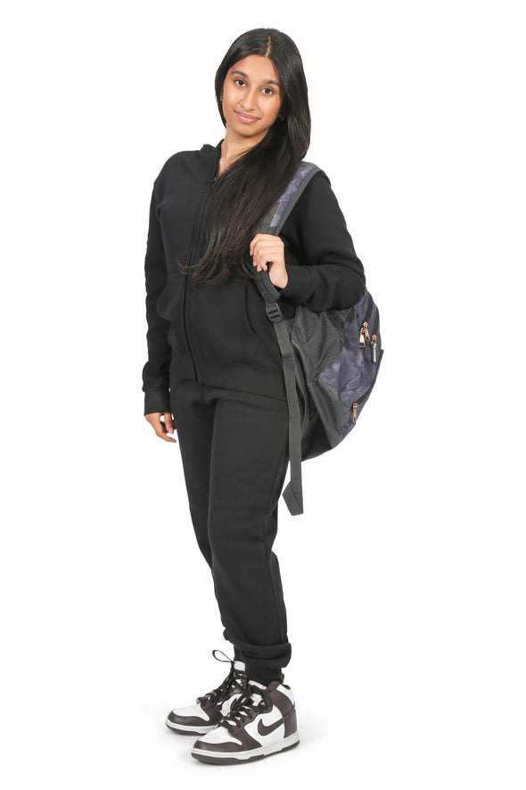 EVERYDAY KIDS Girls Black Zip-Up Hoodie  – Soft Fleece Jacket with Hood – All-Season Kids Sweatshirt for School, Play, or Layering