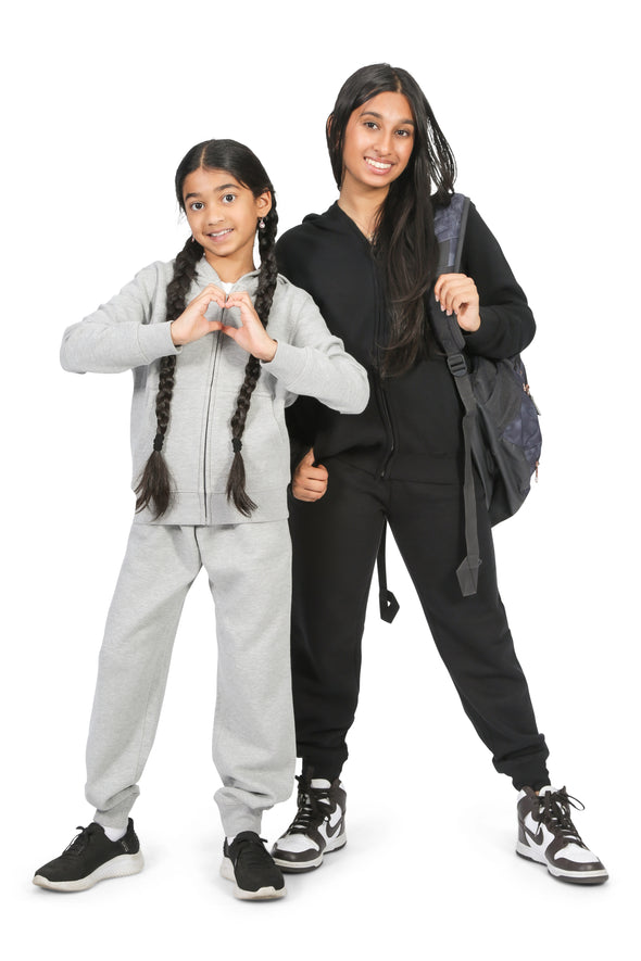 EVERYDAY KIDS Girls Black Zip-Up Hoodie  – Soft Fleece Jacket with Hood – All-Season Kids Sweatshirt for School, Play, or Layering