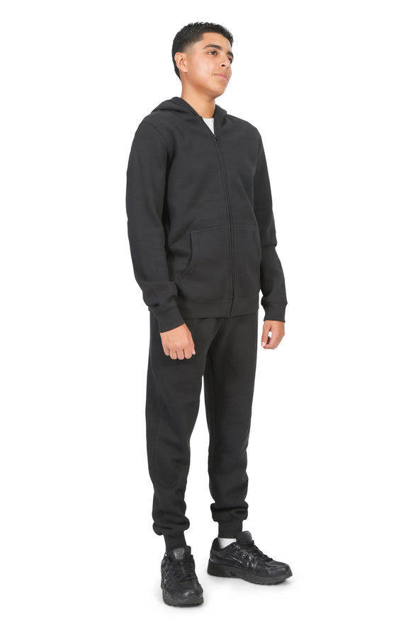 EVERYDAY KIDS Boys Black Zip-Up Hoodie  – Soft Fleece Jacket with Hood – All-Season Kids Sweatshirt for School, Play, or Layering
