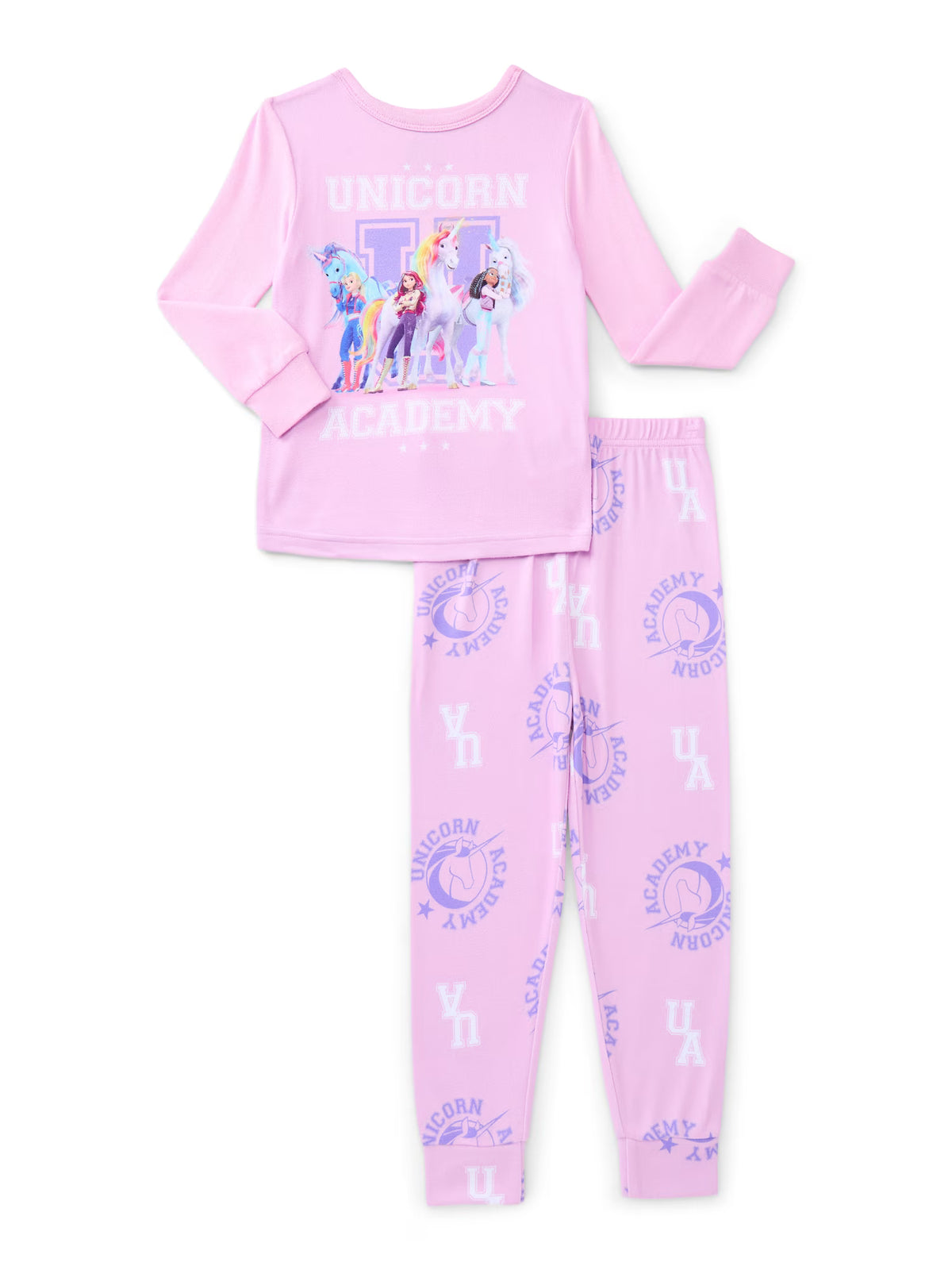Unicorn Academy Girls 2-Piece Long Sleeve Pajama Set, Pink Top and Jogger Style Pants with Character Graphics, Sizes 4-10