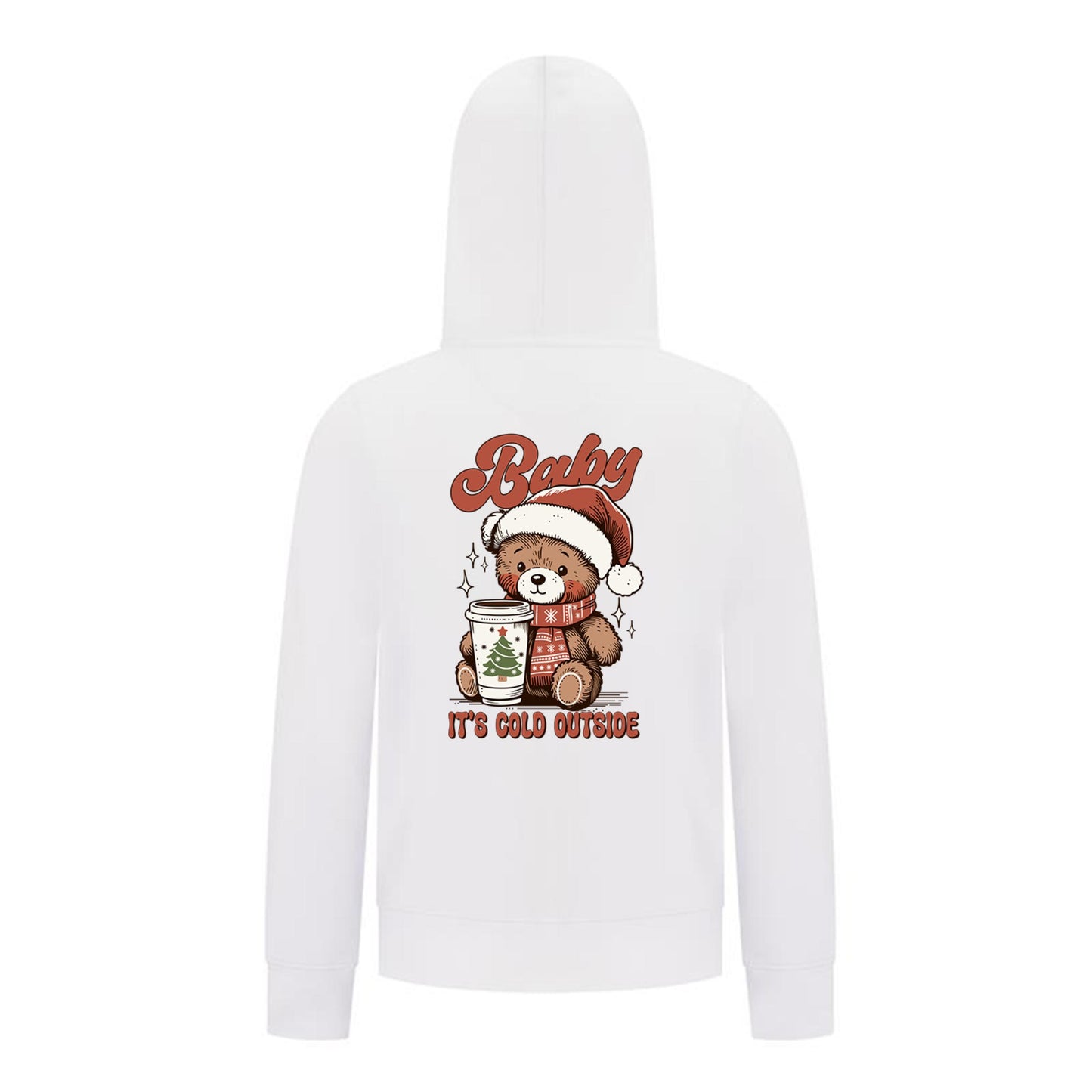 Everyday Kids Christmas Collection Baby It’s Cold Outside Zip Up Hoodie – Holiday Sweatshirt - White