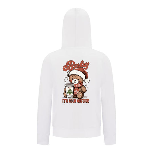 Everyday Kids Christmas Collection Baby It’s Cold Outside Zip Up Hoodie – Holiday Sweatshirt - White