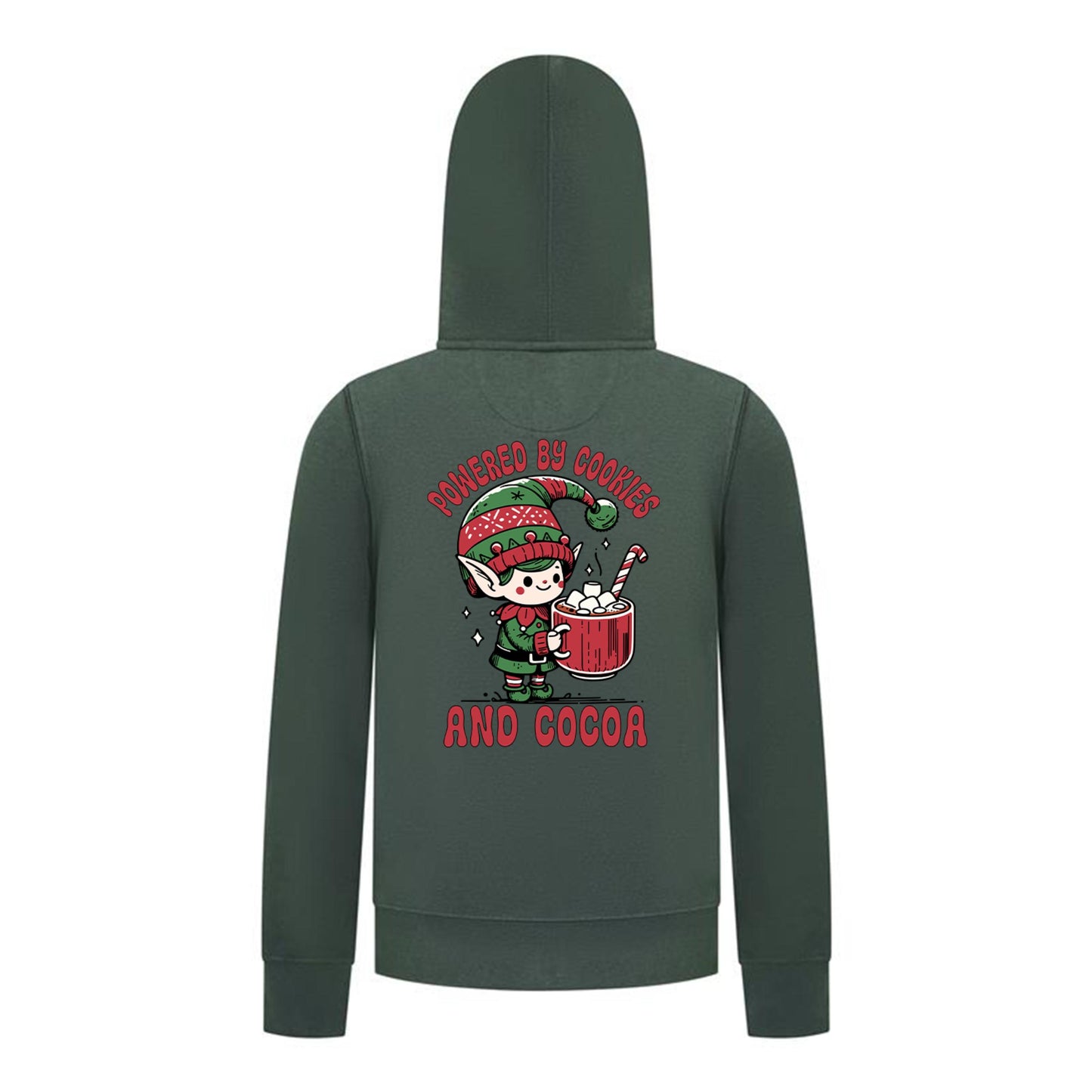 Everyday Kids Christmas Collection Powered by Cookies and Cocoa Zip Up Hoodie – Holiday Sweatshirt - Green