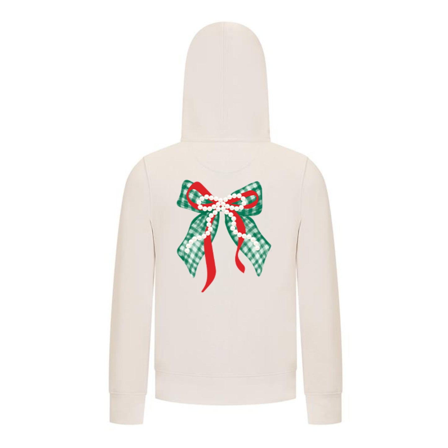 Everyday Kids Christmas Collection Green Gingham Pearl Bow Girls Zip Up Hoodie – Holiday Sweatshirt - Off White