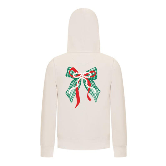 Everyday Kids Christmas Collection Green Gingham Pearl Bow Girls Zip Up Hoodie – Holiday Sweatshirt - Off White