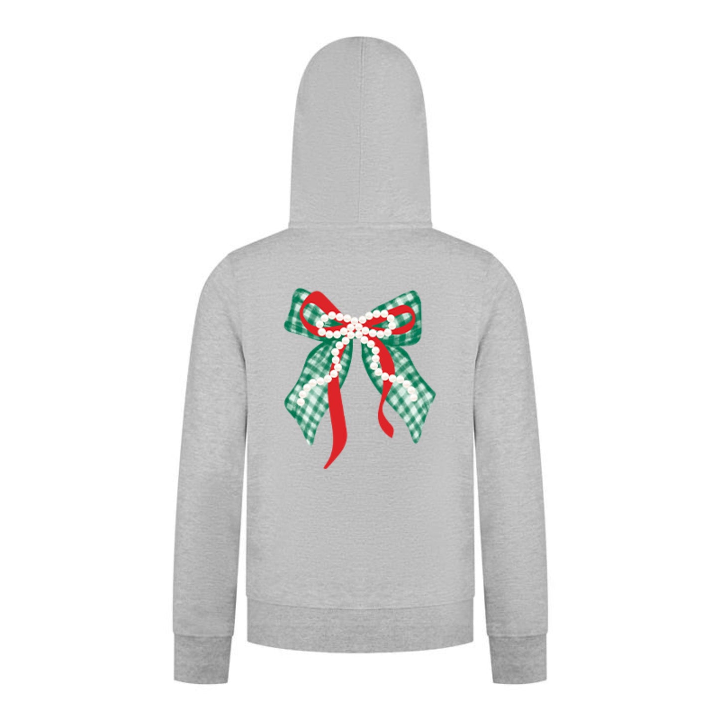 Everyday Kids Christmas Collection Green Gingham Pearl Bow Girls Zip Up Hoodie – Holiday Sweatshirt - Heather Gray