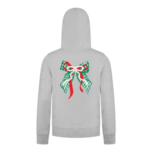 Everyday Kids Christmas Collection Green Gingham Pearl Bow Girls Zip Up Hoodie – Holiday Sweatshirt - Heather Gray