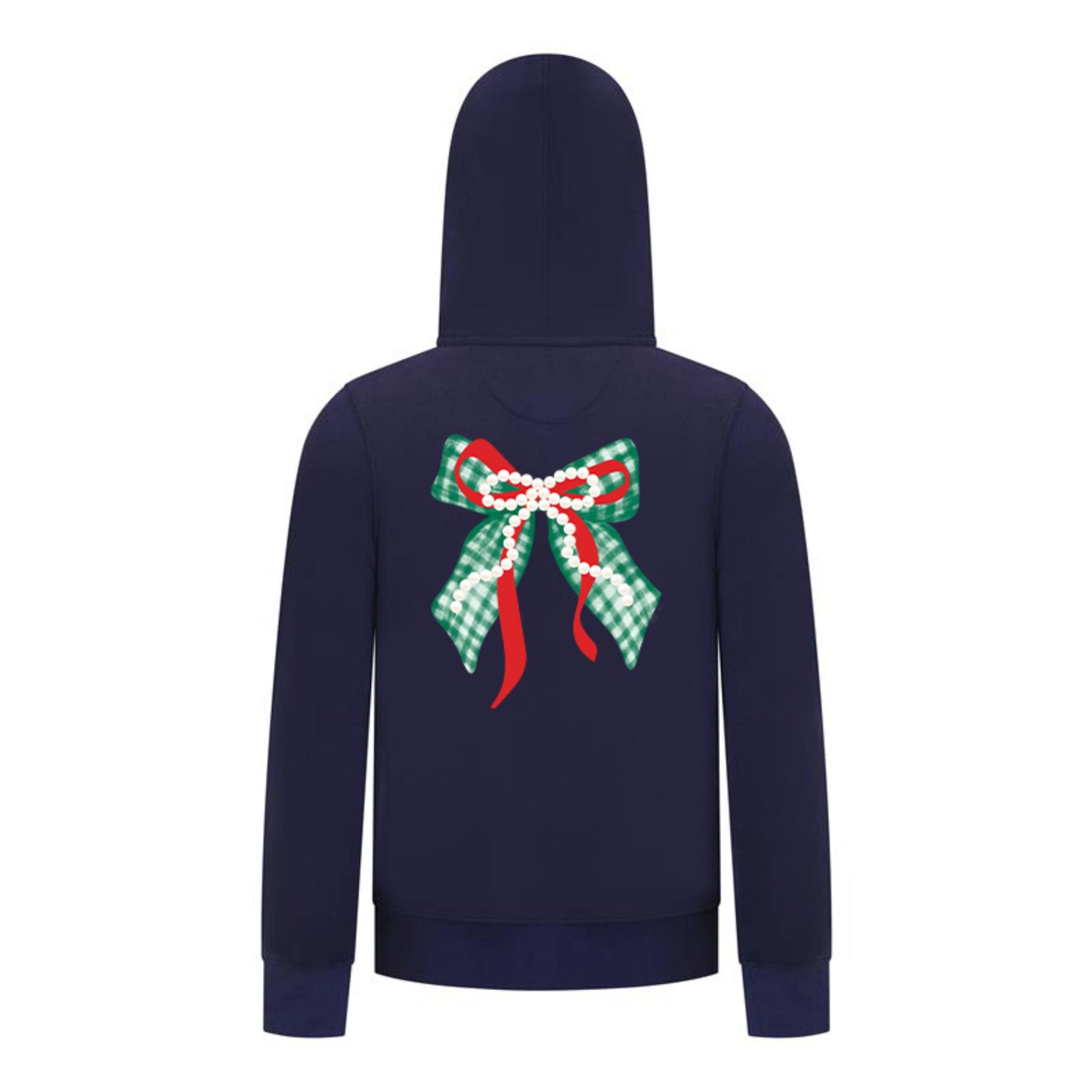 Everyday Kids Christmas Collection Green Gingham Pearl Bow Girls Zip Up Hoodie – Holiday Sweatshirt - Navy