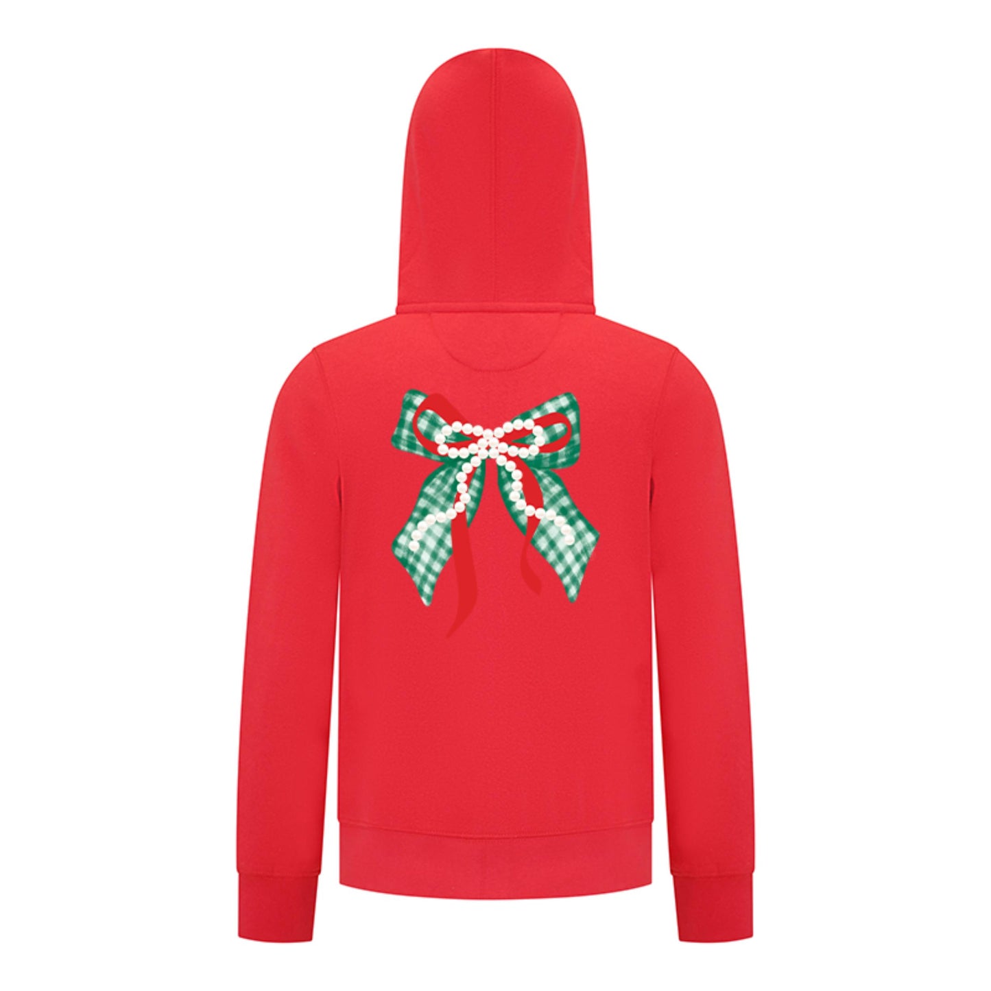 Everyday Kids Christmas Collection Green Gingham Pearl Bow Girls Zip Up Hoodie – Holiday Sweatshirt - Red