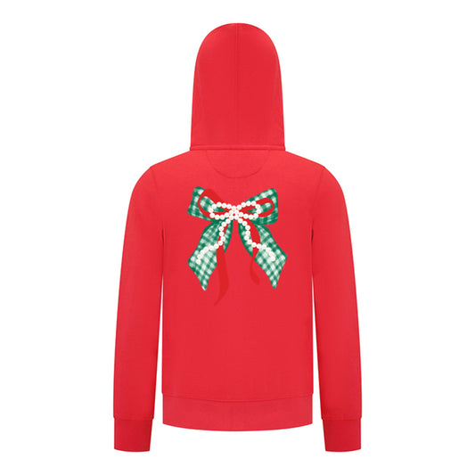 Everyday Kids Christmas Collection Green Gingham Pearl Bow Girls Zip Up Hoodie – Holiday Sweatshirt - Red