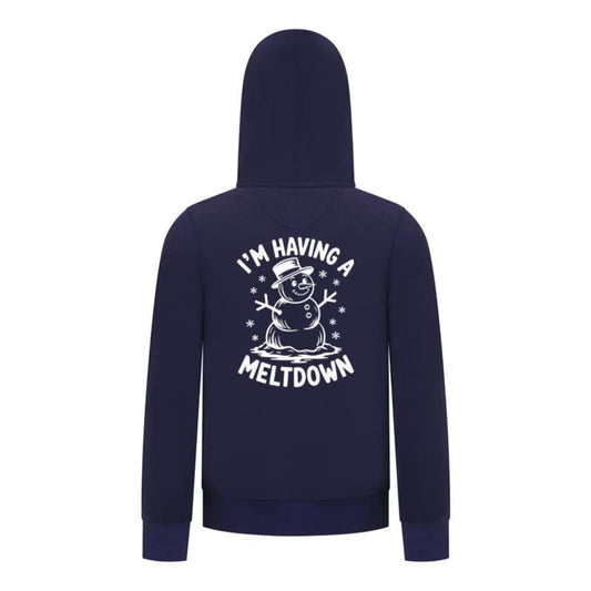 Everyday Kids Christmas Collection I’m Having a Meltdown Zip Up Hoodie – Funny Snowman Holiday Sweatshirt - Navy
