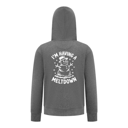 Everyday Kids Christmas Collection I’m Having a Meltdown Zip Up Hoodie – Funny Snowman Holiday Sweatshirt - Charcoal Gray