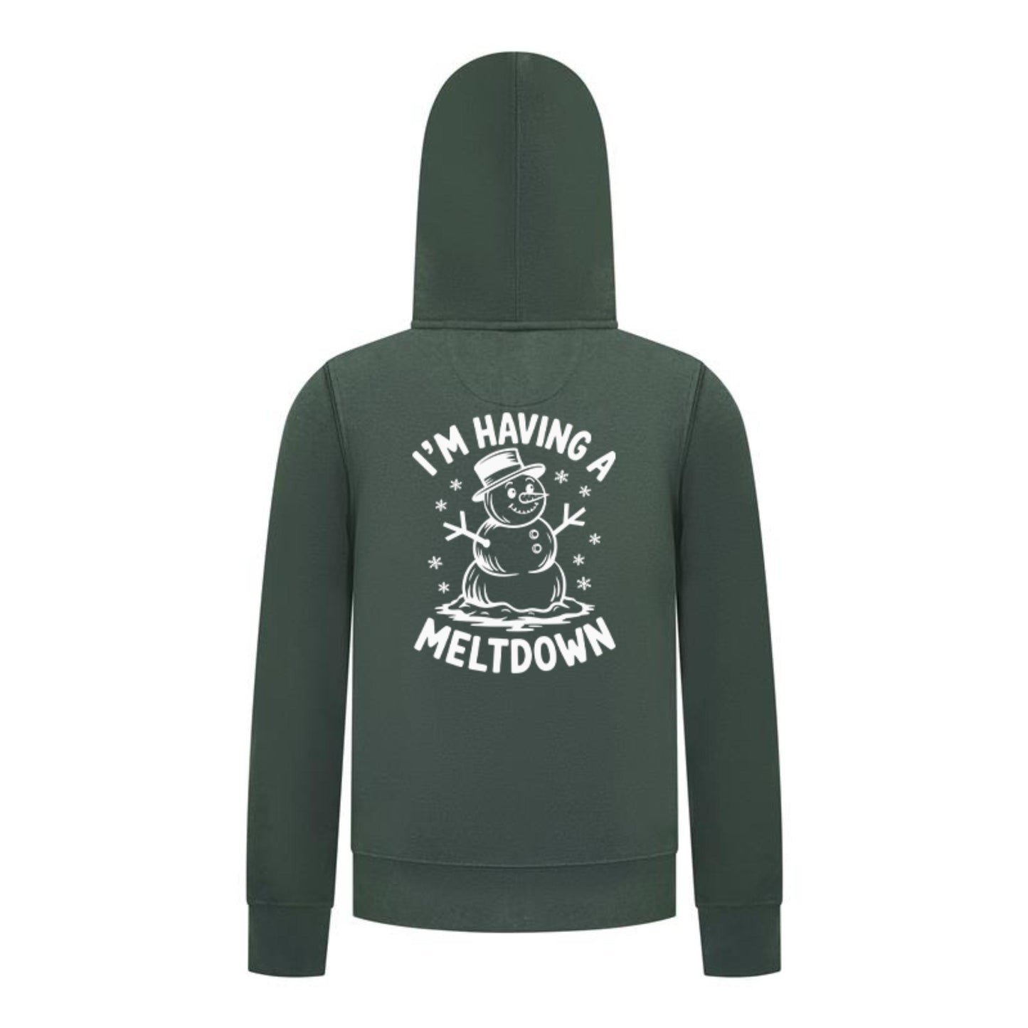 Everyday Kids Christmas Collection I’m Having a Meltdown Zip Up Hoodie – Funny Snowman Holiday Sweatshirt - Green