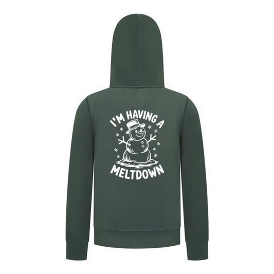 Everyday Kids Christmas Collection I’m Having a Meltdown Zip Up Hoodie – Funny Snowman Holiday Sweatshirt - Green
