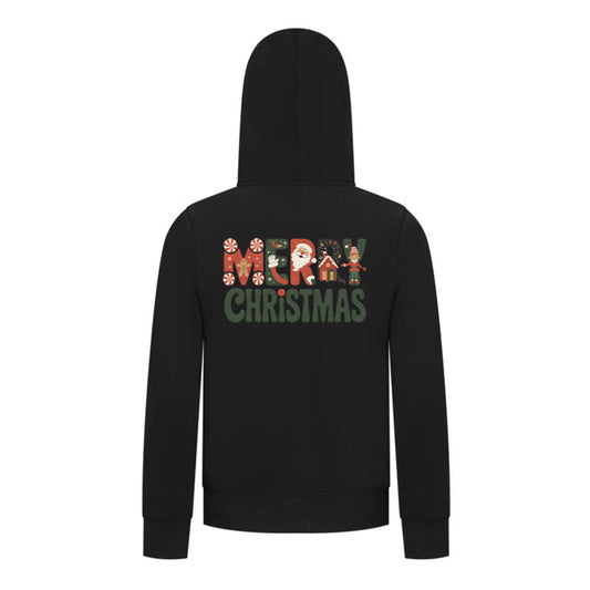 Everyday Kids Christmas Collection Merry Christmas Boys Zip Up Hoodie – Holiday Sweatshirt - Black