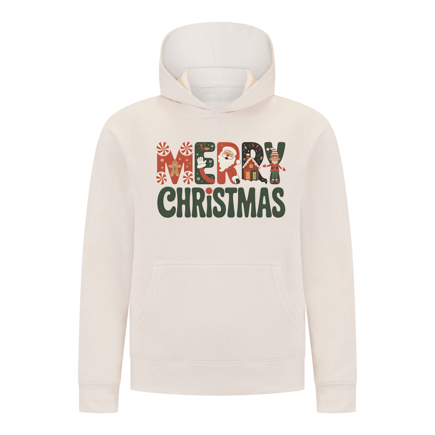 Everyday Kids Christmas Collection Merry Christmas Pullover Hoodie – Holiday Sweatshirt - Off-White
