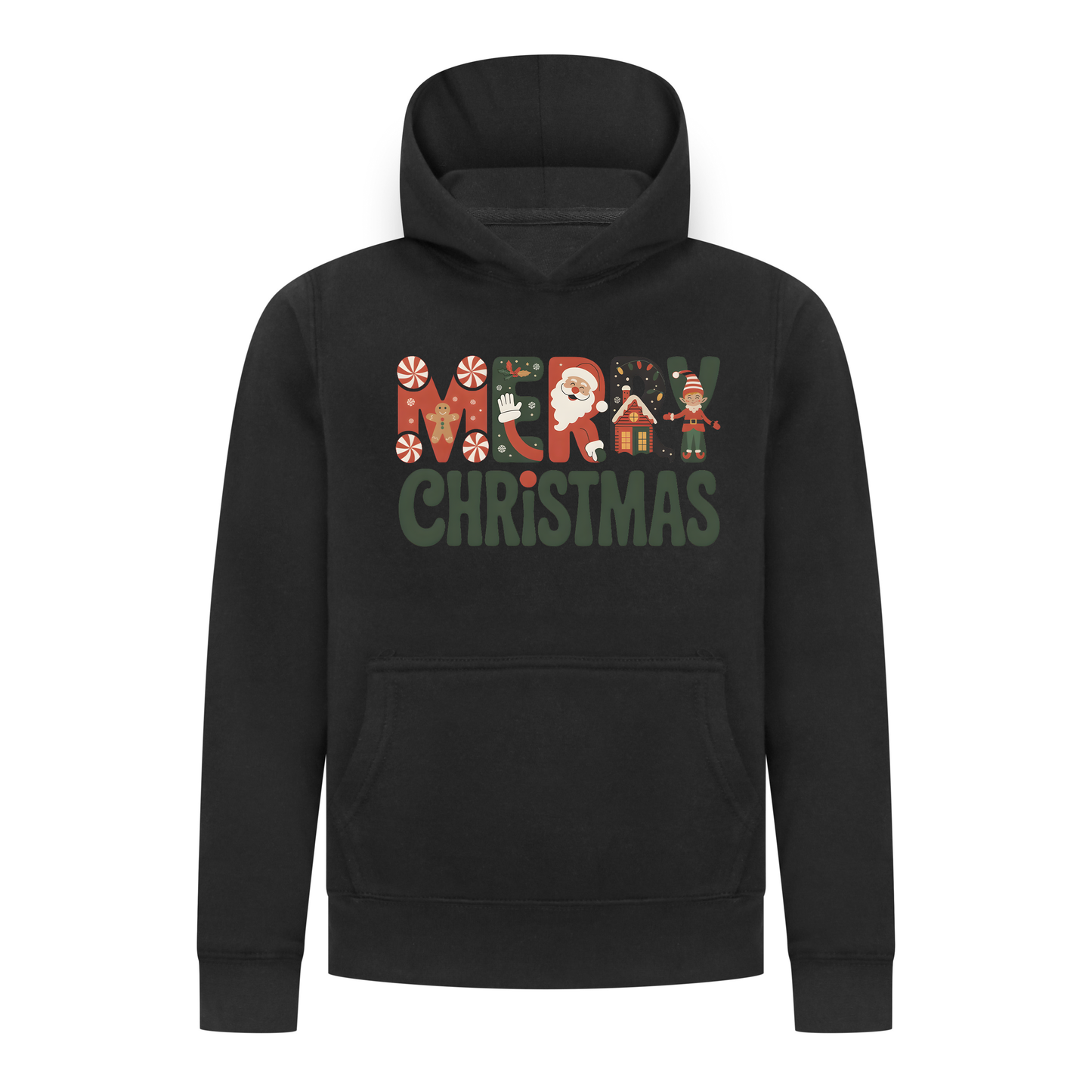 Everyday Kids Christmas Collection Merry Christmas Pullover Hoodie – Holiday Sweatshirt - Black