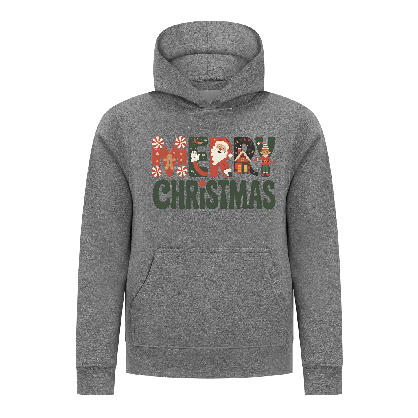 Everyday Kids Christmas Collection Merry Christmas Pullover Hoodie – Holiday Sweatshirt - Charcoal Gray