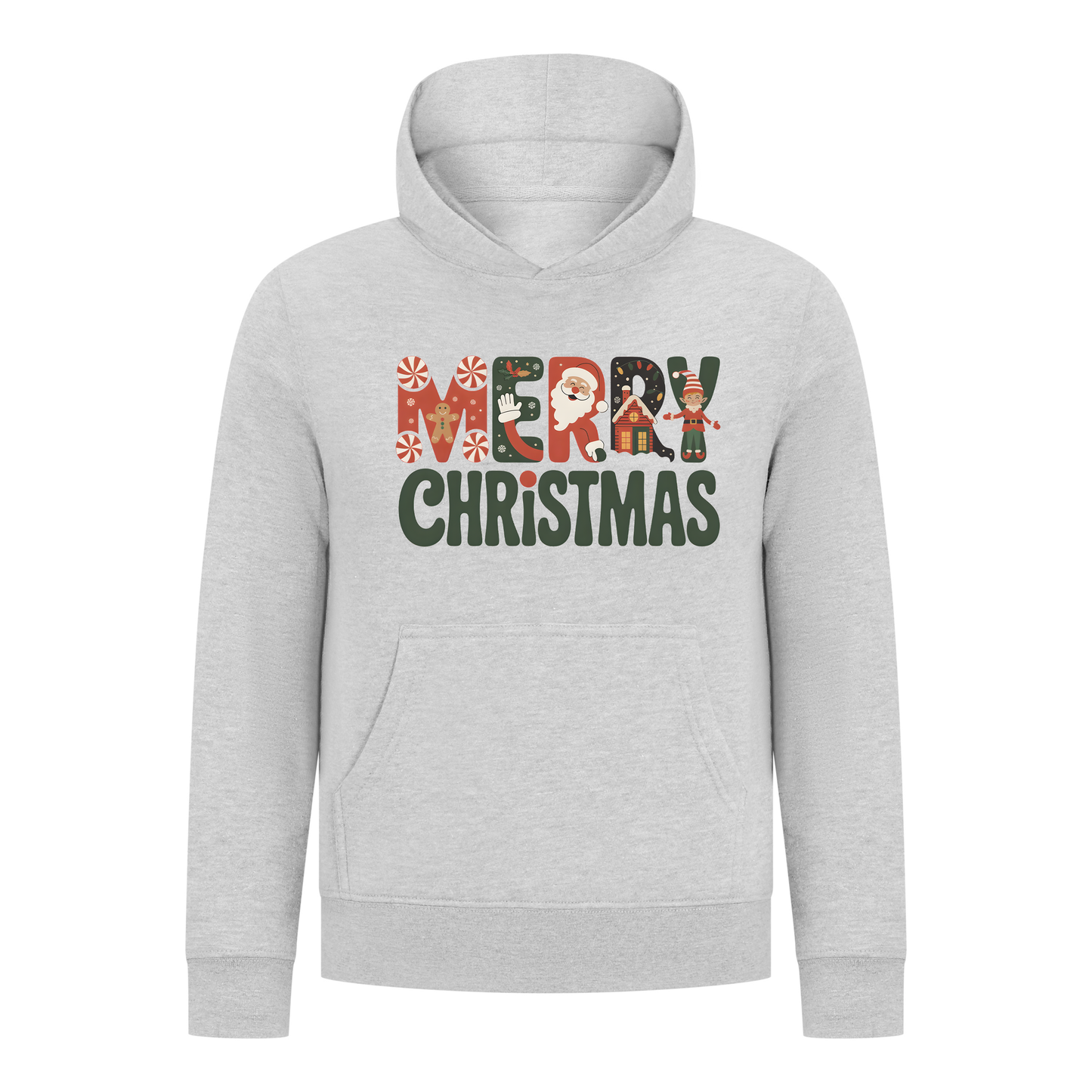 Everyday Kids Christmas Collection Merry Christmas Pullover Hoodie – Holiday Sweatshirt - Heather Gray
