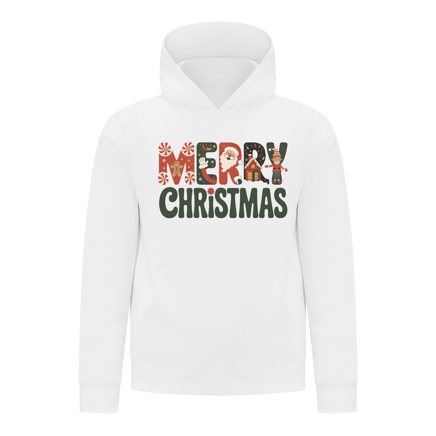 Everyday Kids Christmas Collection Merry Christmas Pullover Hoodie – Holiday Sweatshirt - White