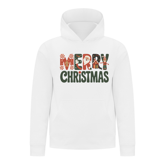 Everyday Kids Christmas Collection Merry Christmas Pullover Hoodie – Holiday Sweatshirt - White