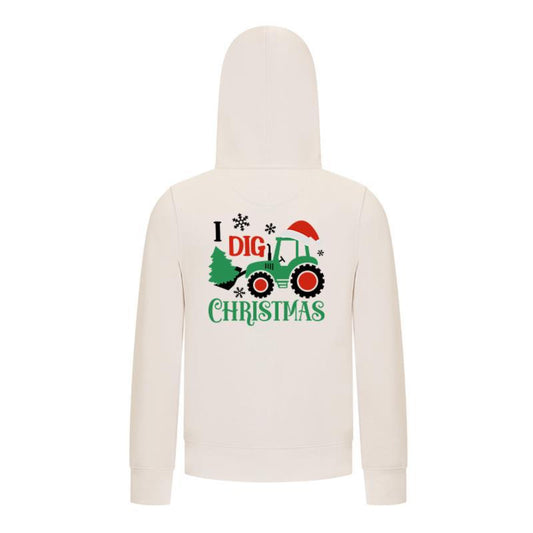 Everyday Kids Christmas Collection I Dig Christmas Zip Up Hoodies – Holiday Tractor Sweatshirt - Off-White