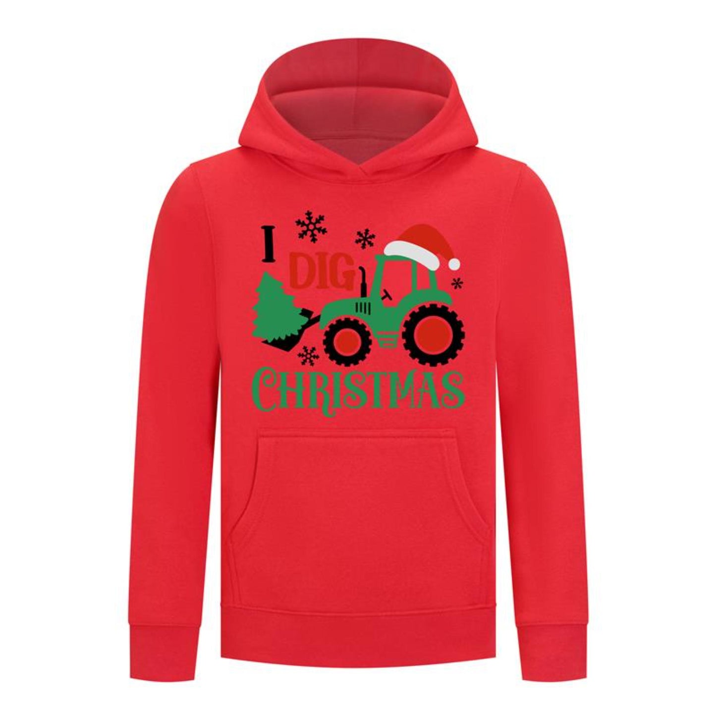 Everyday Kids Christmas Collection I Dig Christmas Pullover Hoodies – Holiday Tractor Sweatshirt - Red